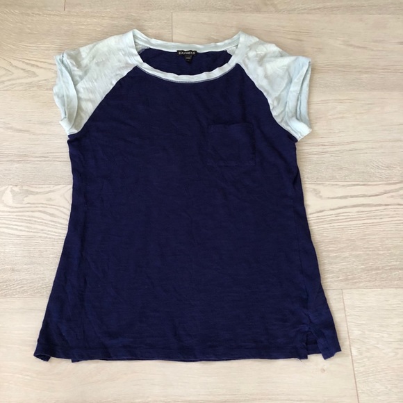 Express Pocket Baseball Raglan Two-Tone Tee Top - Picture 11 of 16